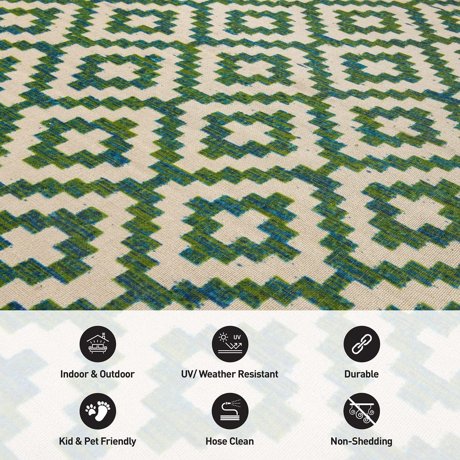 World Rug Gallery Contemporary Geometric Trellis Indoor/Outdoor Area Rug - GREEN 2'x7'
