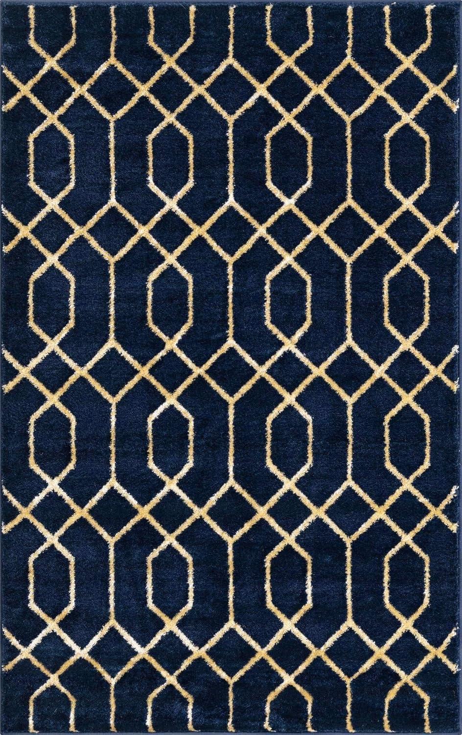 Glam Navy Blue Gold Area Rug