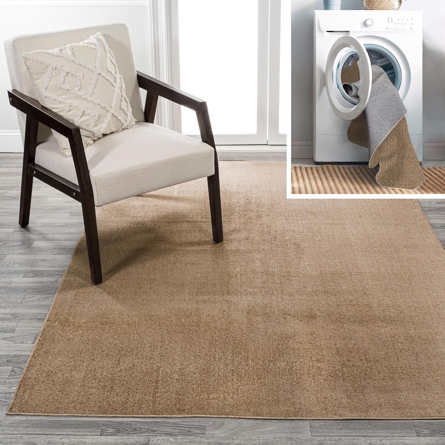 JONATHAN Y Twyla Classic Solid Low-Pile Machine-Washable Brown 4 ft. x 6 ft. Area Rug