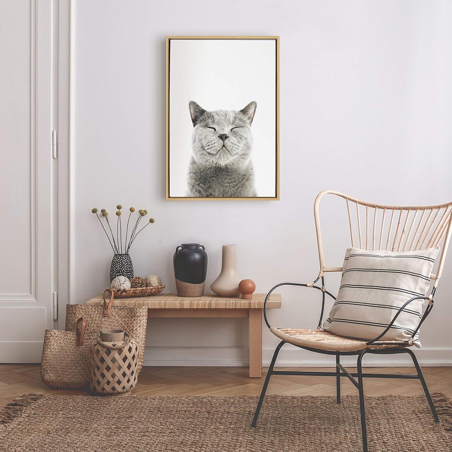 Kate & Laurel All Things Decor 18"x24" Sylvie Smiling Cat Framed Canvas by Amy Peterson Natural