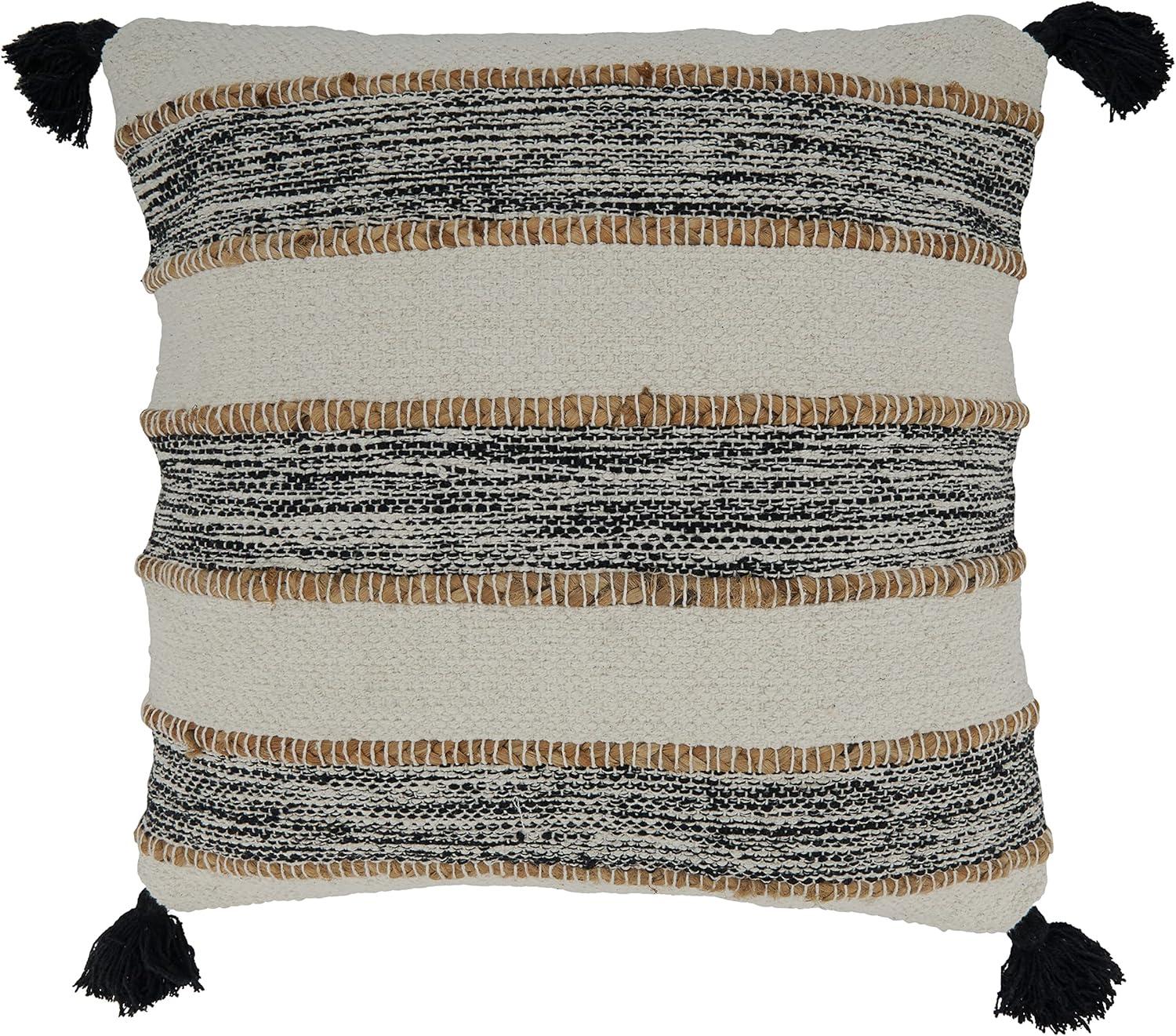 Black and White Striped Cotton Tassel Pillow Cover