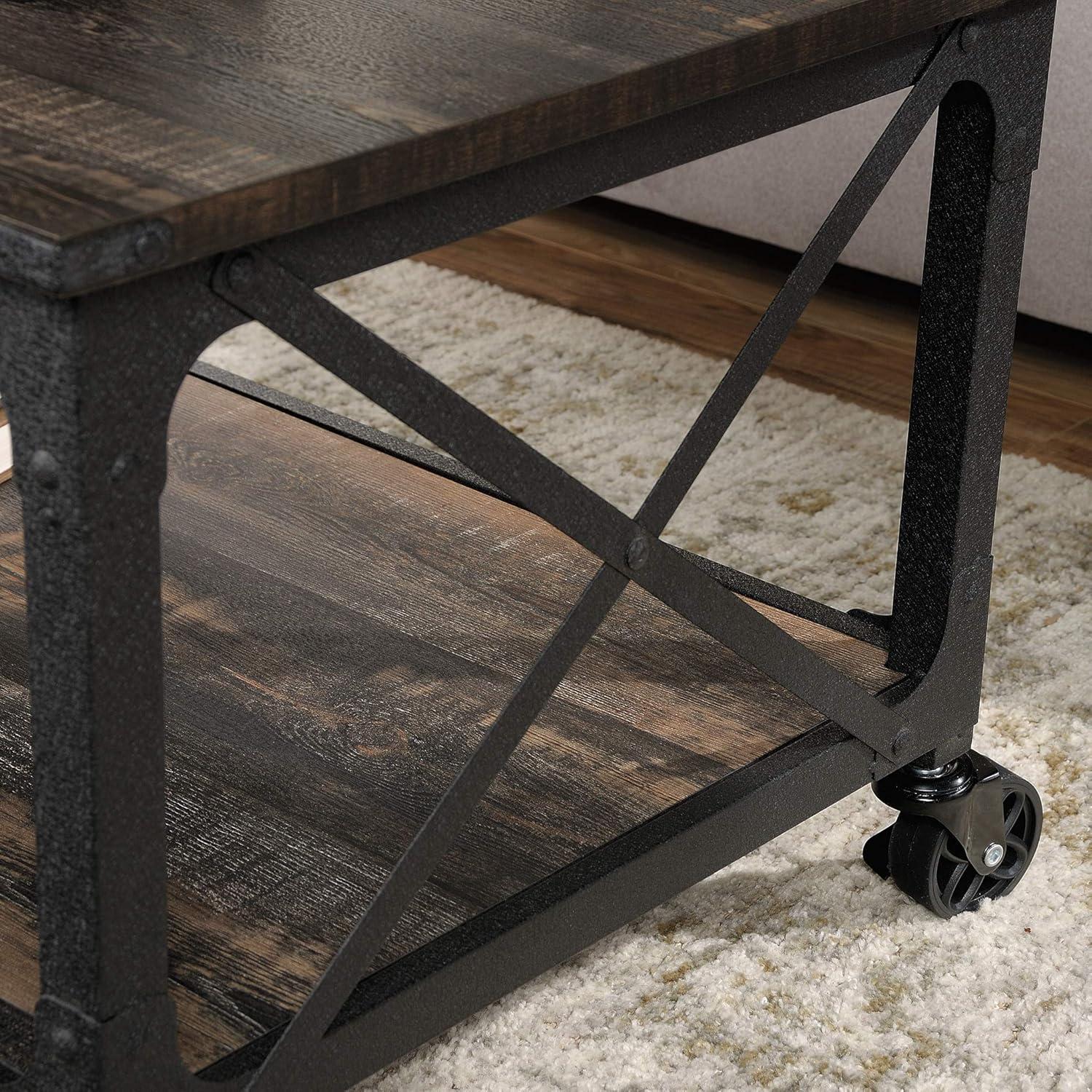 Steel River Coffee Table Carbon Oak - Sauder: Industrial Design, Mobile with Locking Casters, Open Shelving