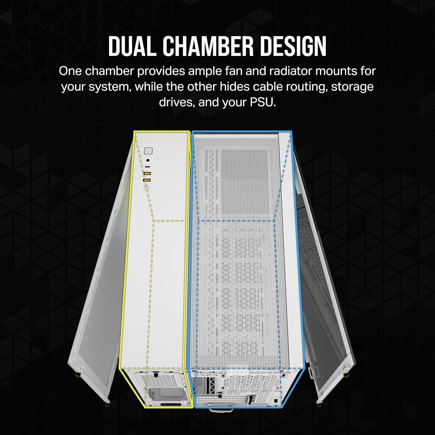 CORSAIR iCUE LINK 2500X RGB Micro ATX Dual Chamber PC Case – White – Two Tempered Glass Panels – 2x  RX120 RGB Fans Included – Highly Customizable