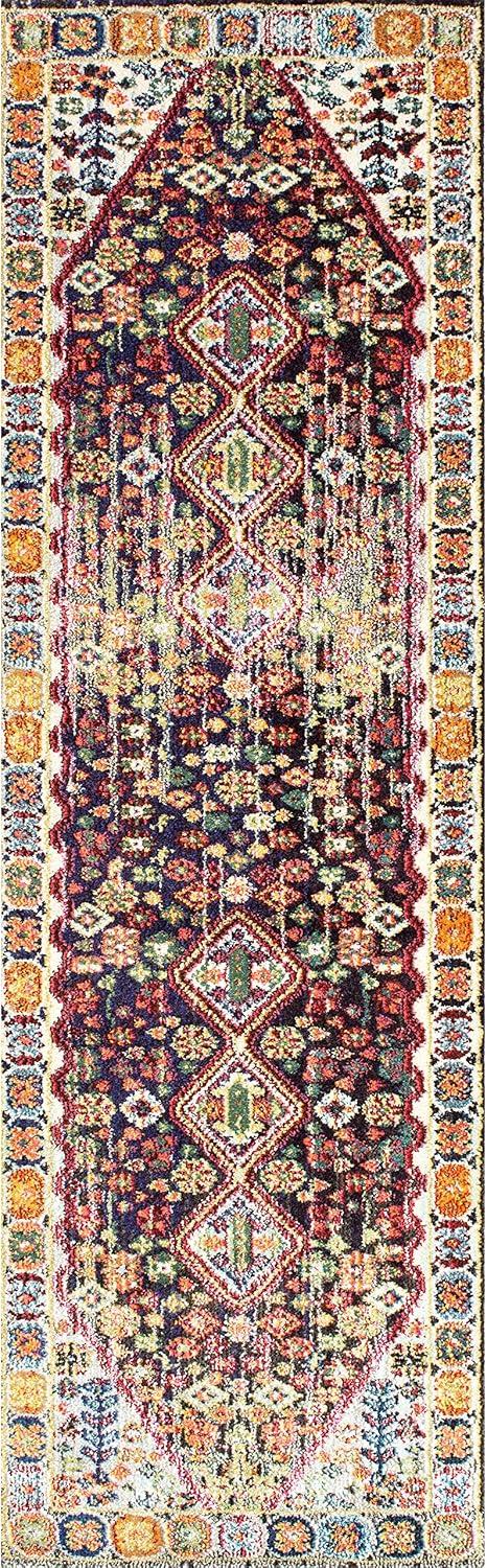 Erline Colorful Bohemian Black and Multicolor Runner Rug