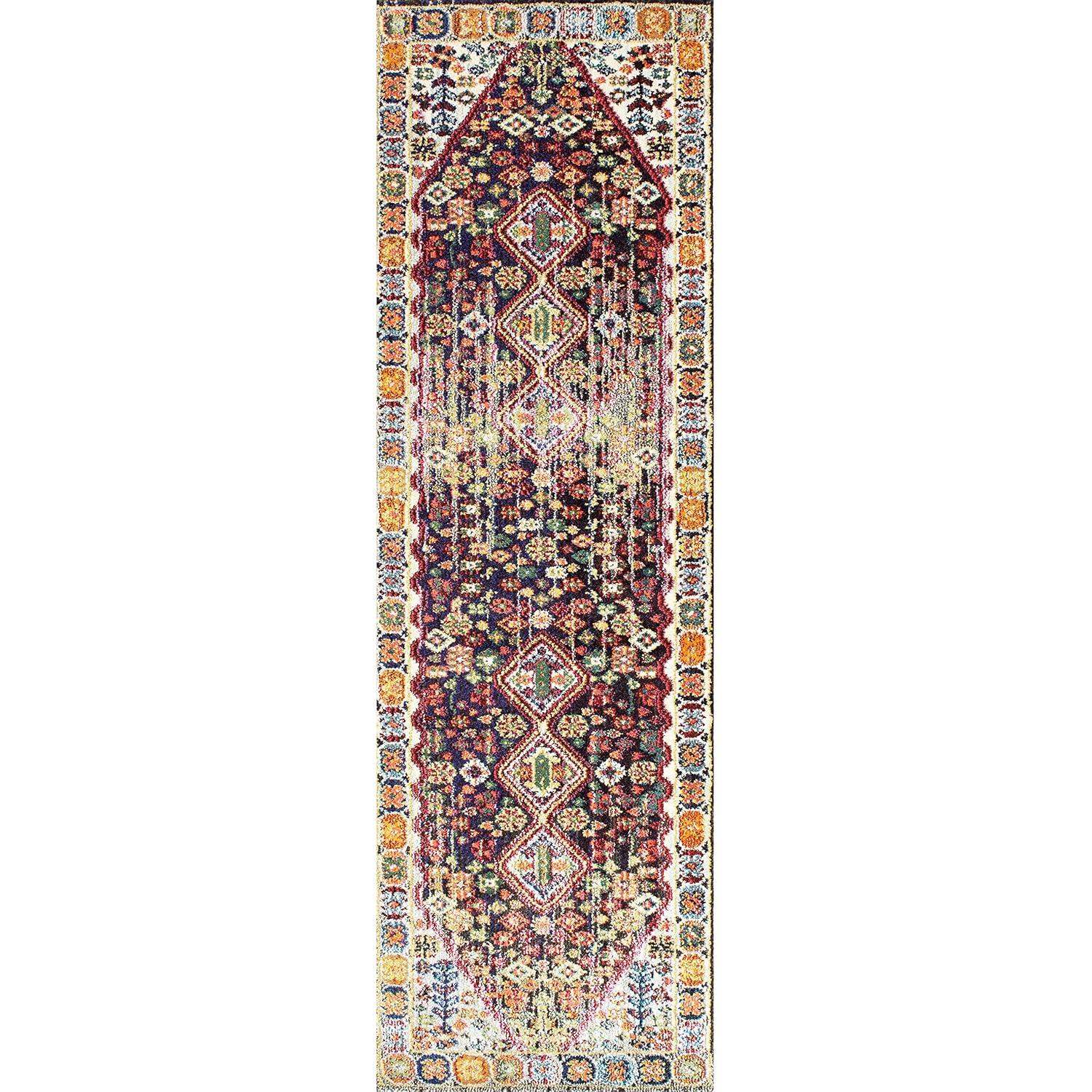 Erline Colorful Bohemian Black and Multicolor Runner Rug