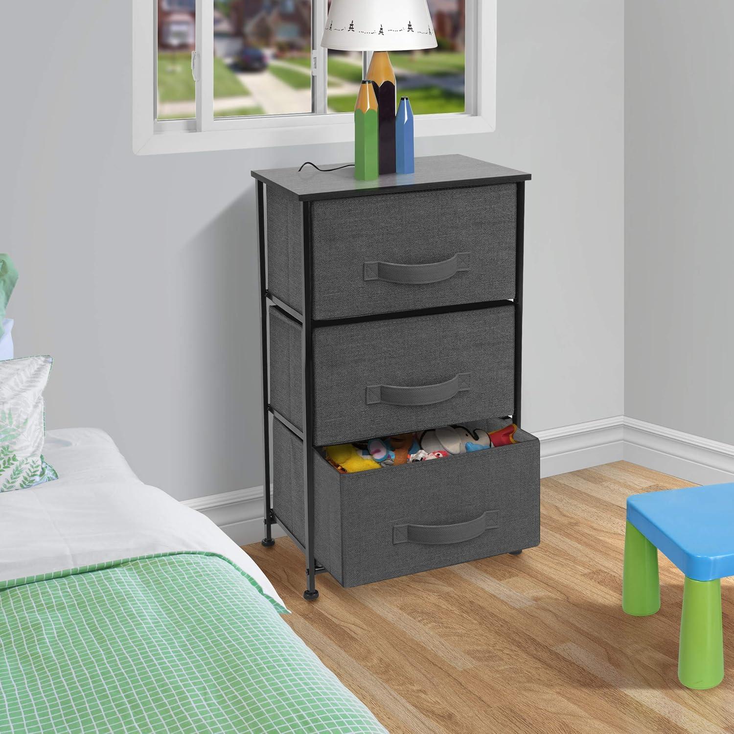 Compact Steel-Framed Nightstand with 3 Soft-Close Fabric Drawers