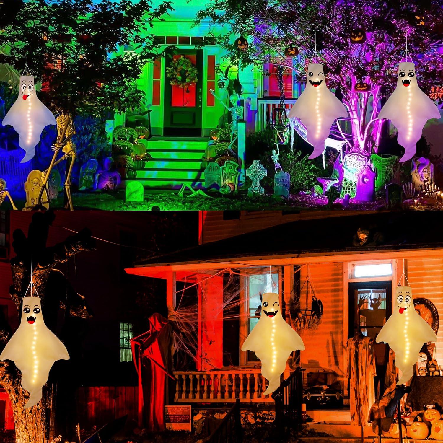 Set of 3 LED Hanging Ghost Windsocks for Halloween