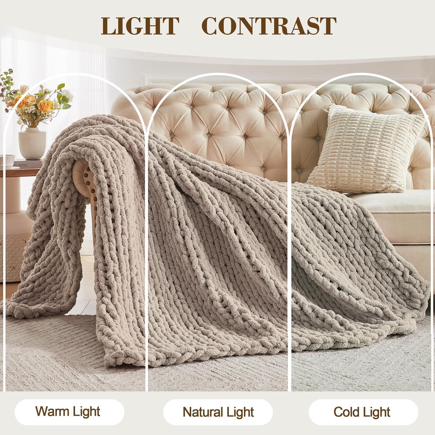 Carriediosa Chunky Knit Throw Blanket Handmade Soft Throws for Couch Sofa Bed, 50" x 60" Taupe