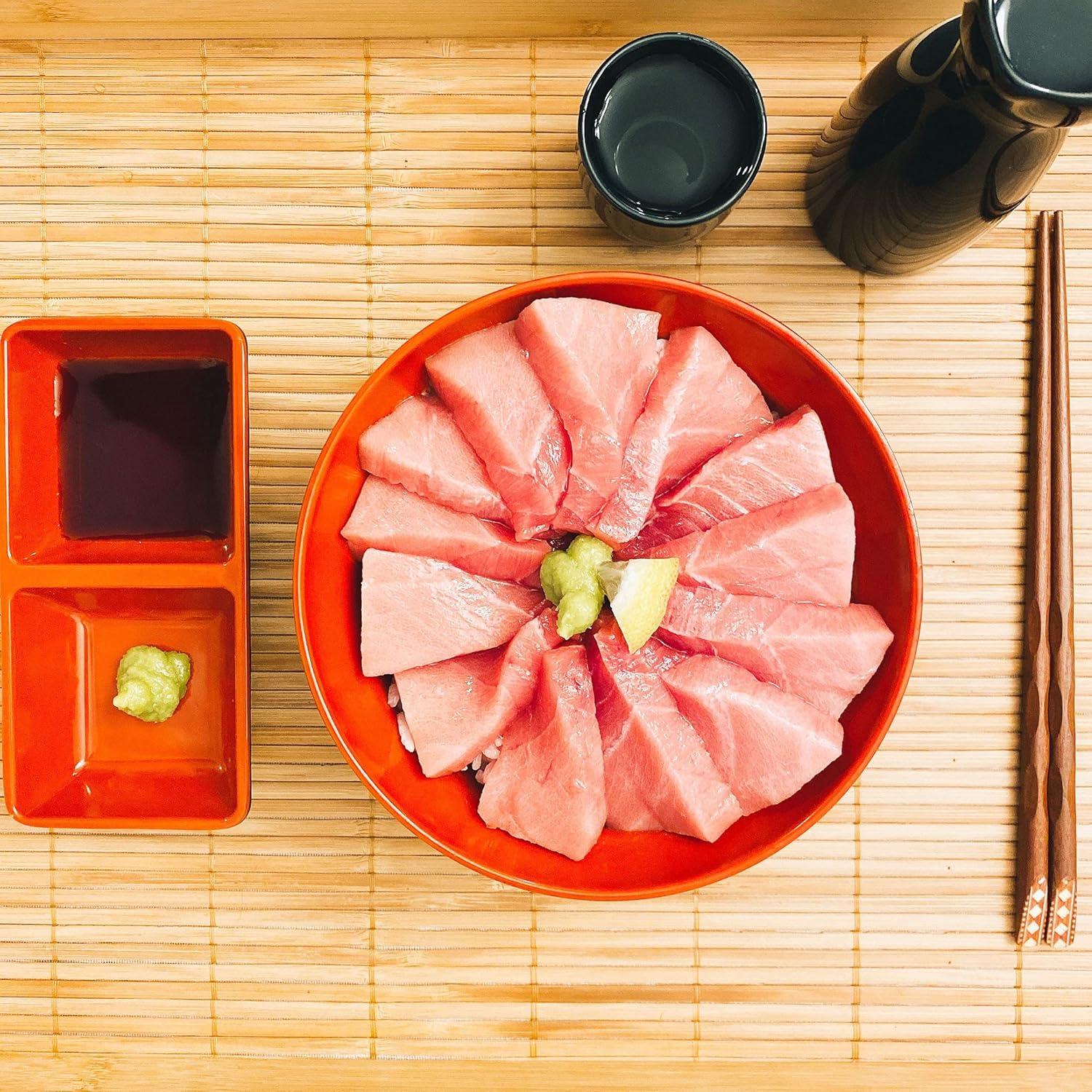 JapanBargain 2395, Japanese Style Soy Sauce Melamine Dishes Dipping Bowls, Red and Black Color, Two Compartments, 12 Pack