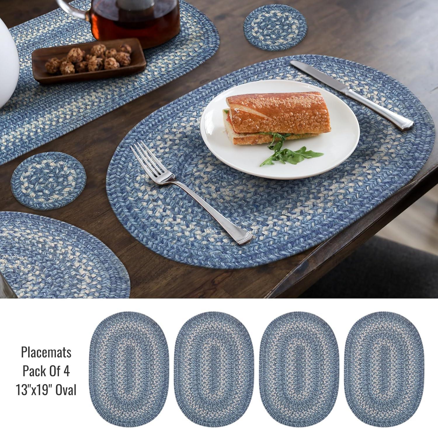 Homespice - Denim Blue Runner for Table 11x36 inches, a Long and Thick Table Runner to Use as a Coastal Style Dinner Table Runner - Handmade from Premium Jute - Reversible and Durable Braided Runner