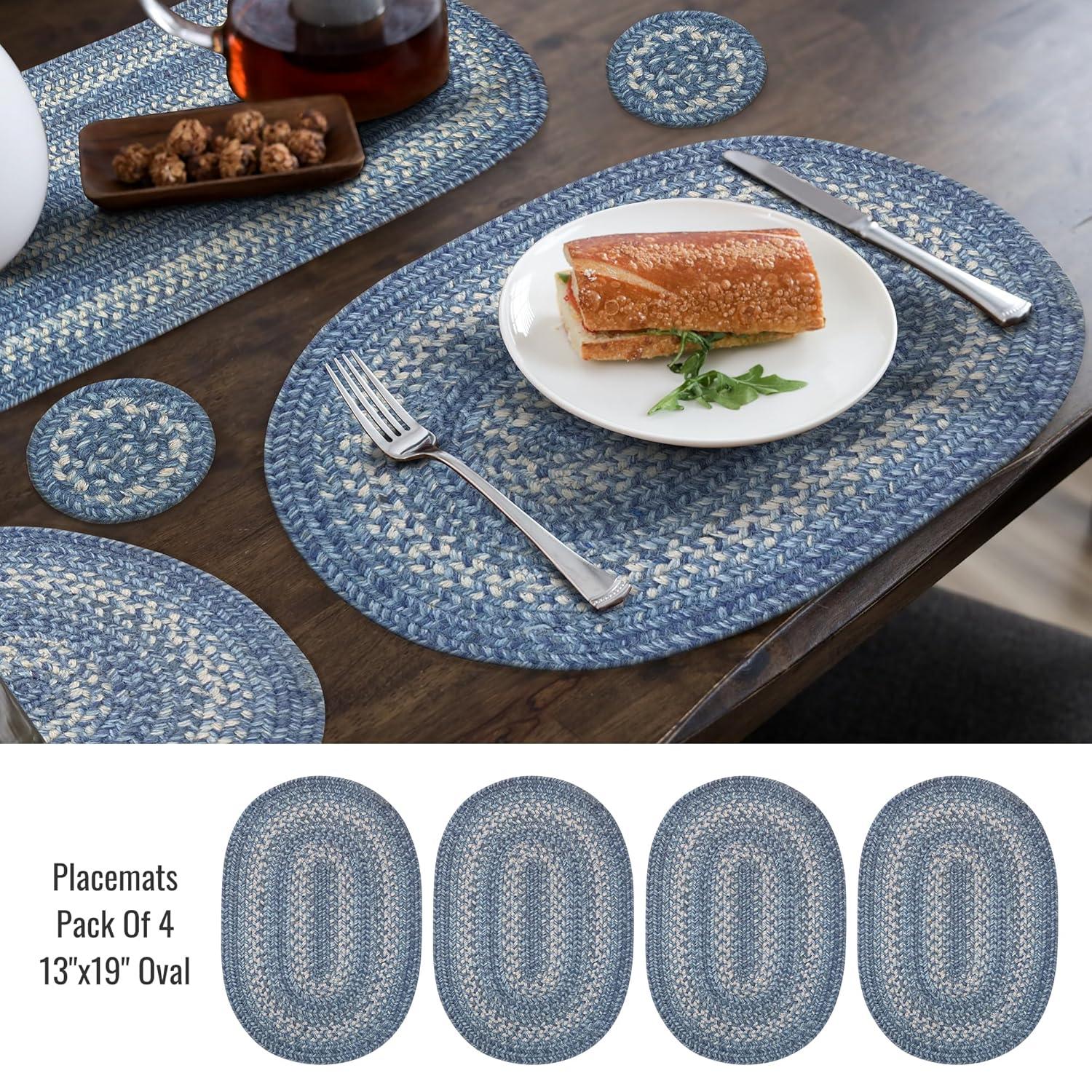 Homespice - Denim Blue Runner for Table 11x36 inches, a Long and Thick Table Runner to Use as a Coastal Style Dinner Table Runner - Handmade from Premium Jute - Reversible and Durable Braided Runner