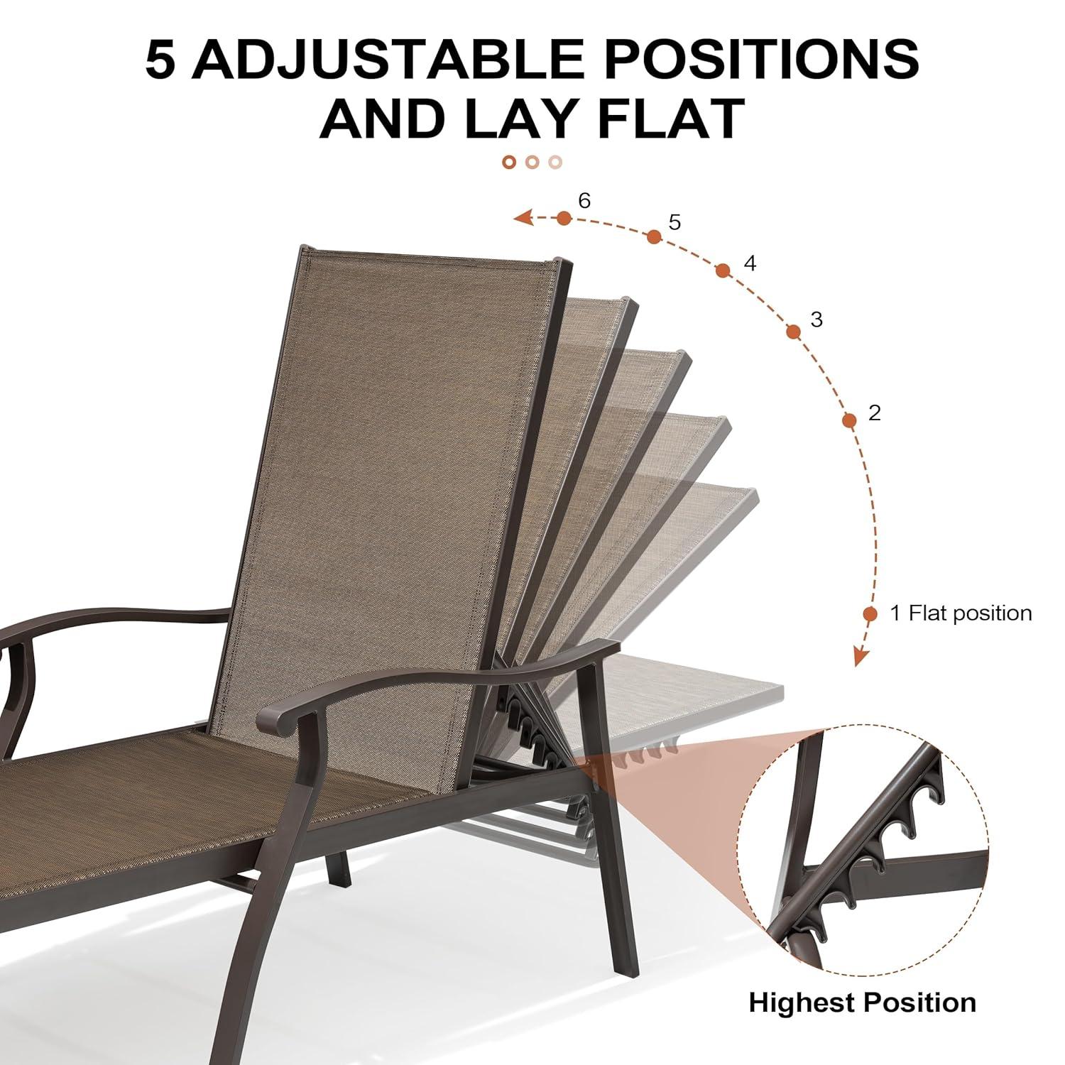 Outdoor Aluminum Adjustable Chaise Lounge Chair with Arms - Brown - Crestlive Products: Patio Furniture, Weather-Resistant
