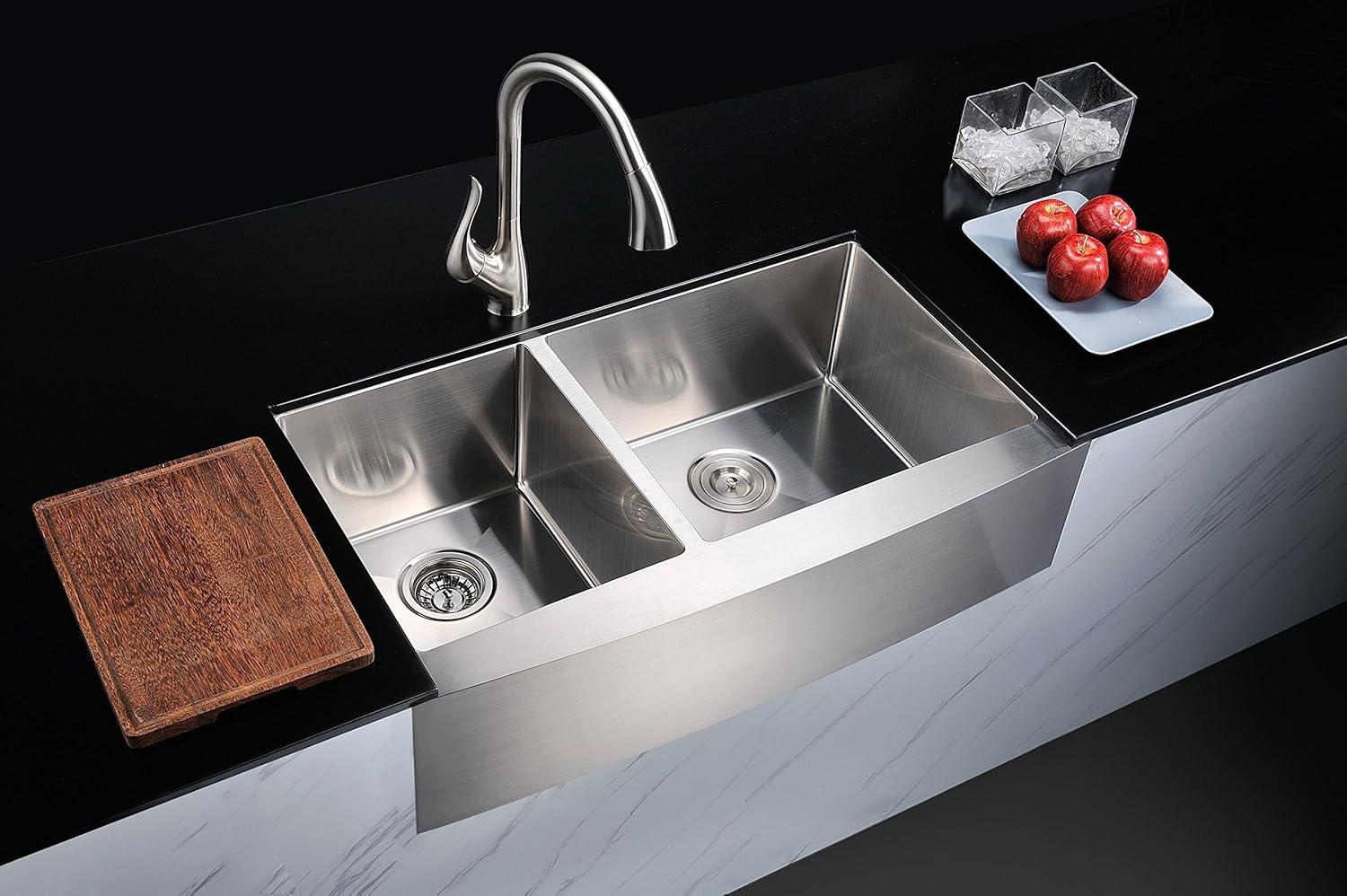 Elysian 35.88'' L Farmhouse / Apron Double Bowl Stainless Steel Kitchen Sink