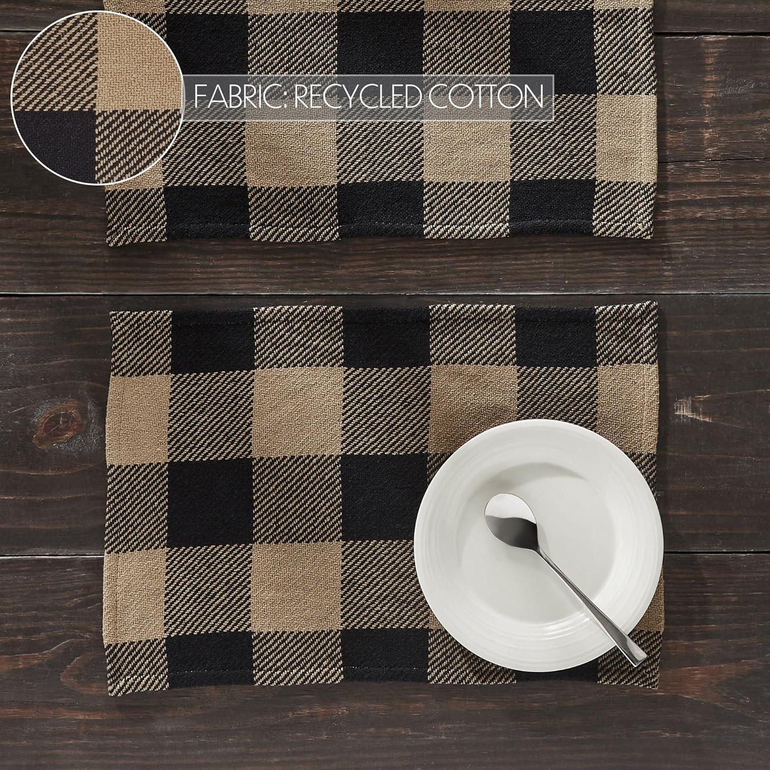 VHC Brands Placemat 13x19 Set of 2, Cotton Dining Room, Kitchen Placemat, Dining Table Placemats, Place Mat, Black Check Collection, Rectangle 13x19, Country Black
