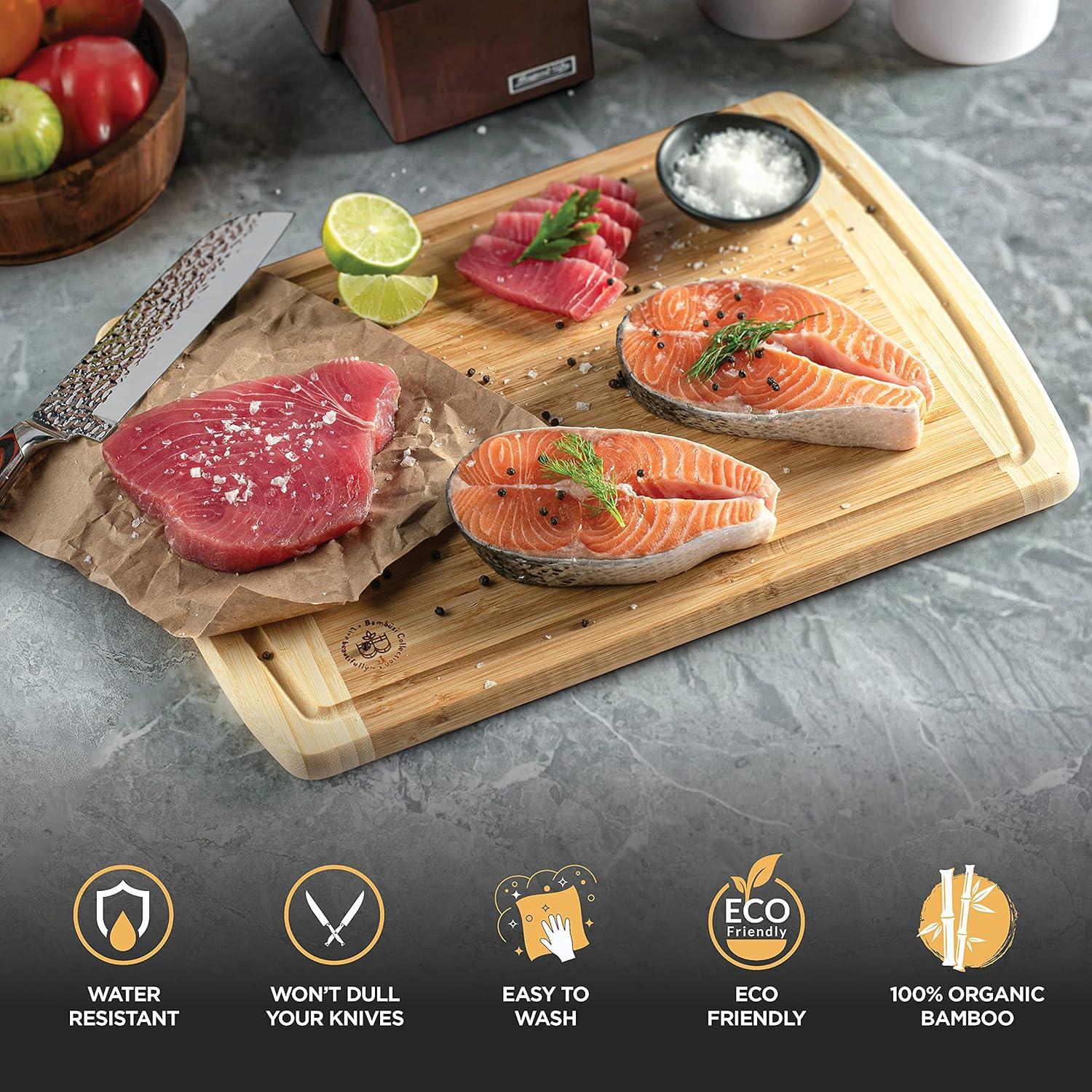 Large Cutting Board for Kitchen - Bamboo Wood Cutting Board with Juice Groove - Charcuterie Boards & Chopping Butcher Block for Meat, Serving Tray