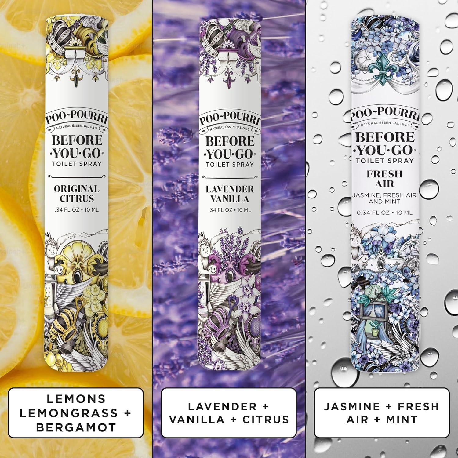 Poo-Pourri Before-You-Go Toilet Spray, On-The-Go, Travel Size Variety 10 mL - Original Citrus, Lavender Vanilla and Fresh Air
