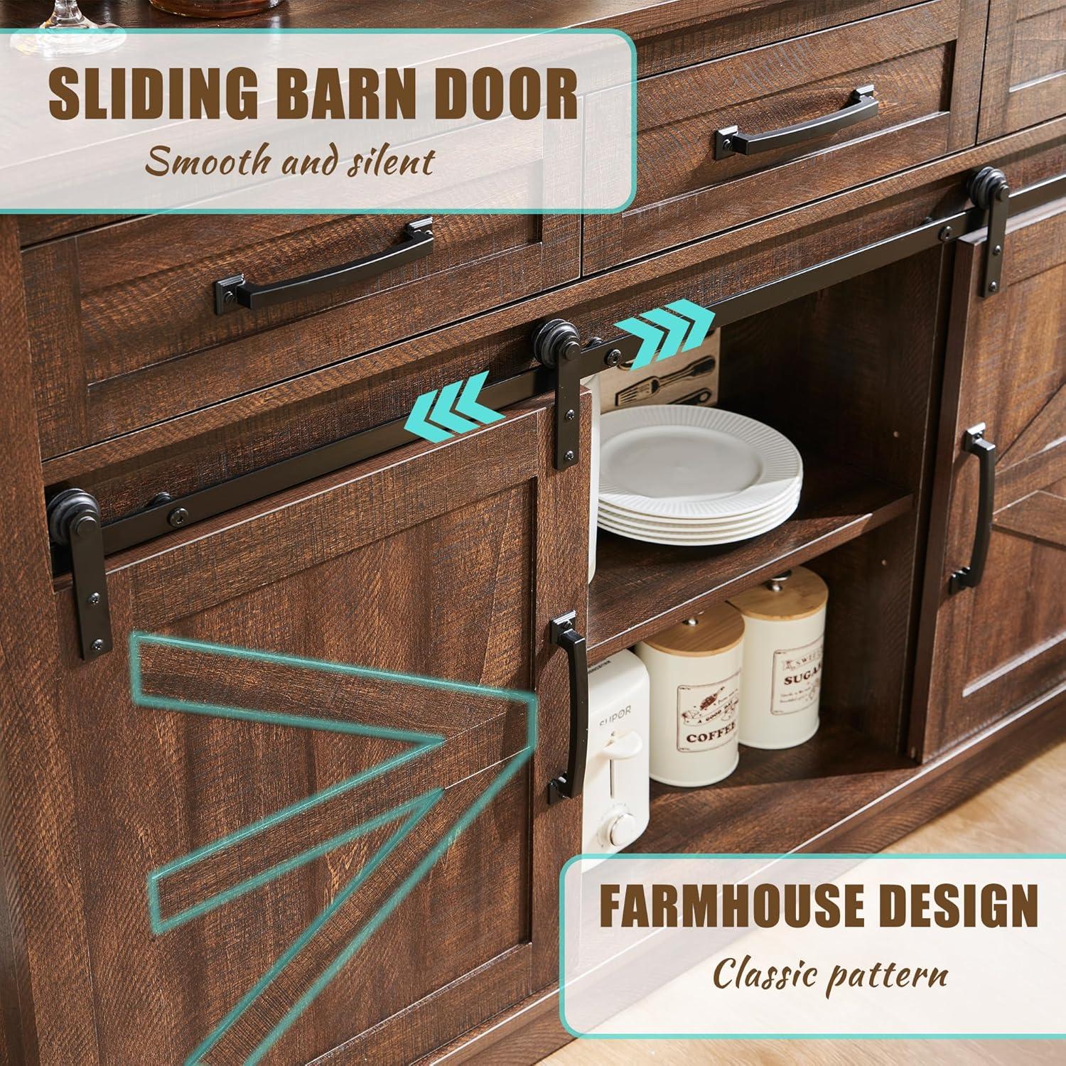 SinCiDo Buffet Cabinet with Storage, 34" Tall Wooden Arched Sideboard Cabinet with/Adjustable Shelf, Fluted Accent Cabinet for Dining Room, Kitchen