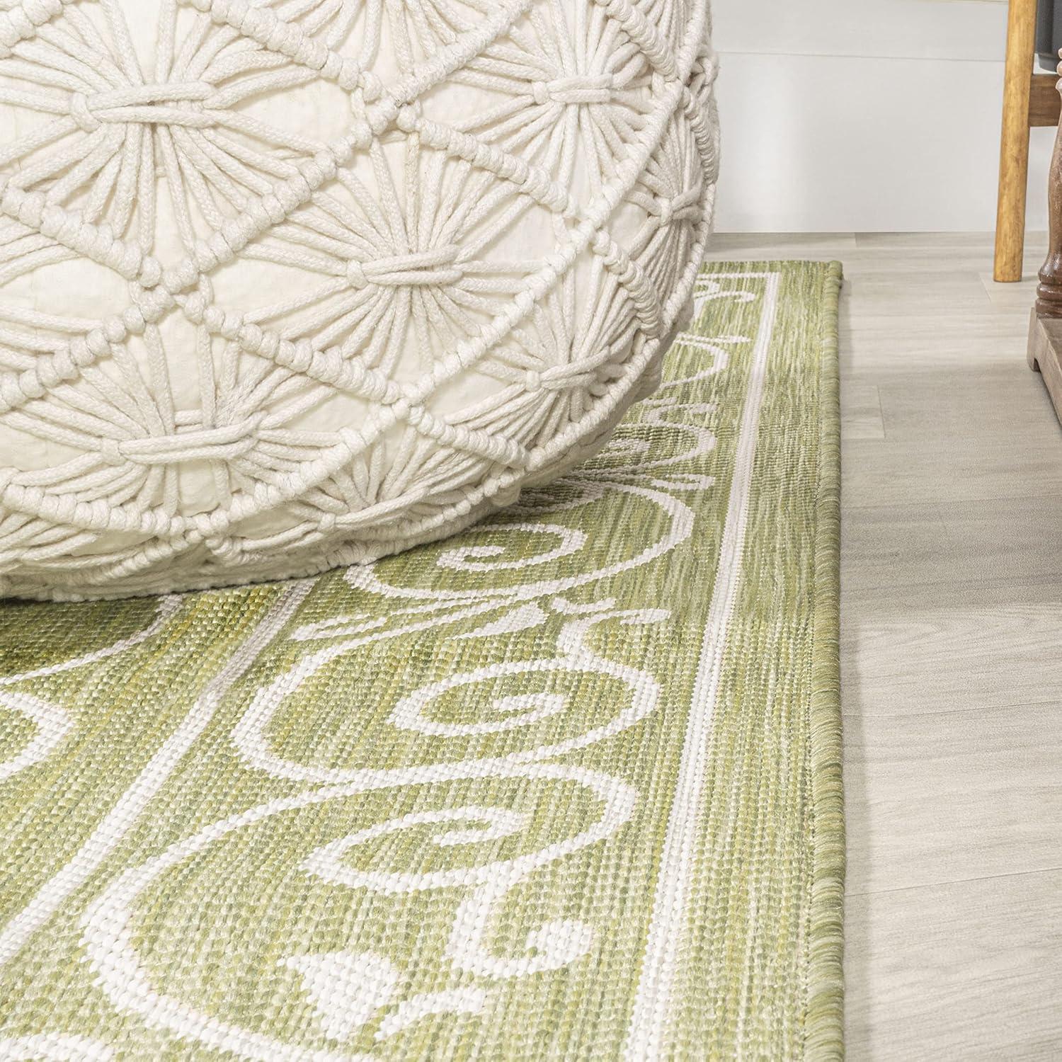 2' x 8' Charleston Vintage Filigree Textured Weave Indoor/Outdoor Runner Rug, Green/Cream - JONATHAN Y
