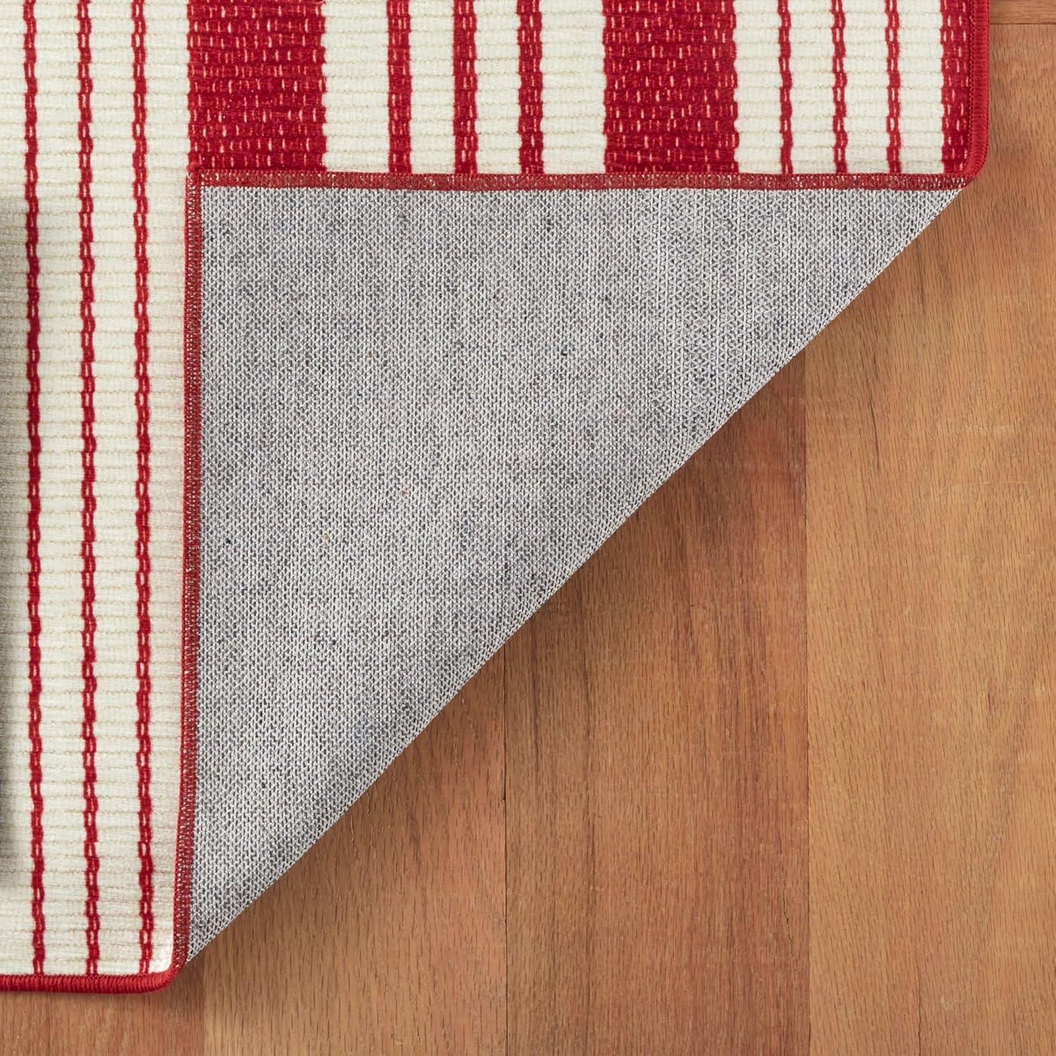 Annie Selke - Dash & Albert Abby Ticking Red Machine Washable Rug, 2x3, Red