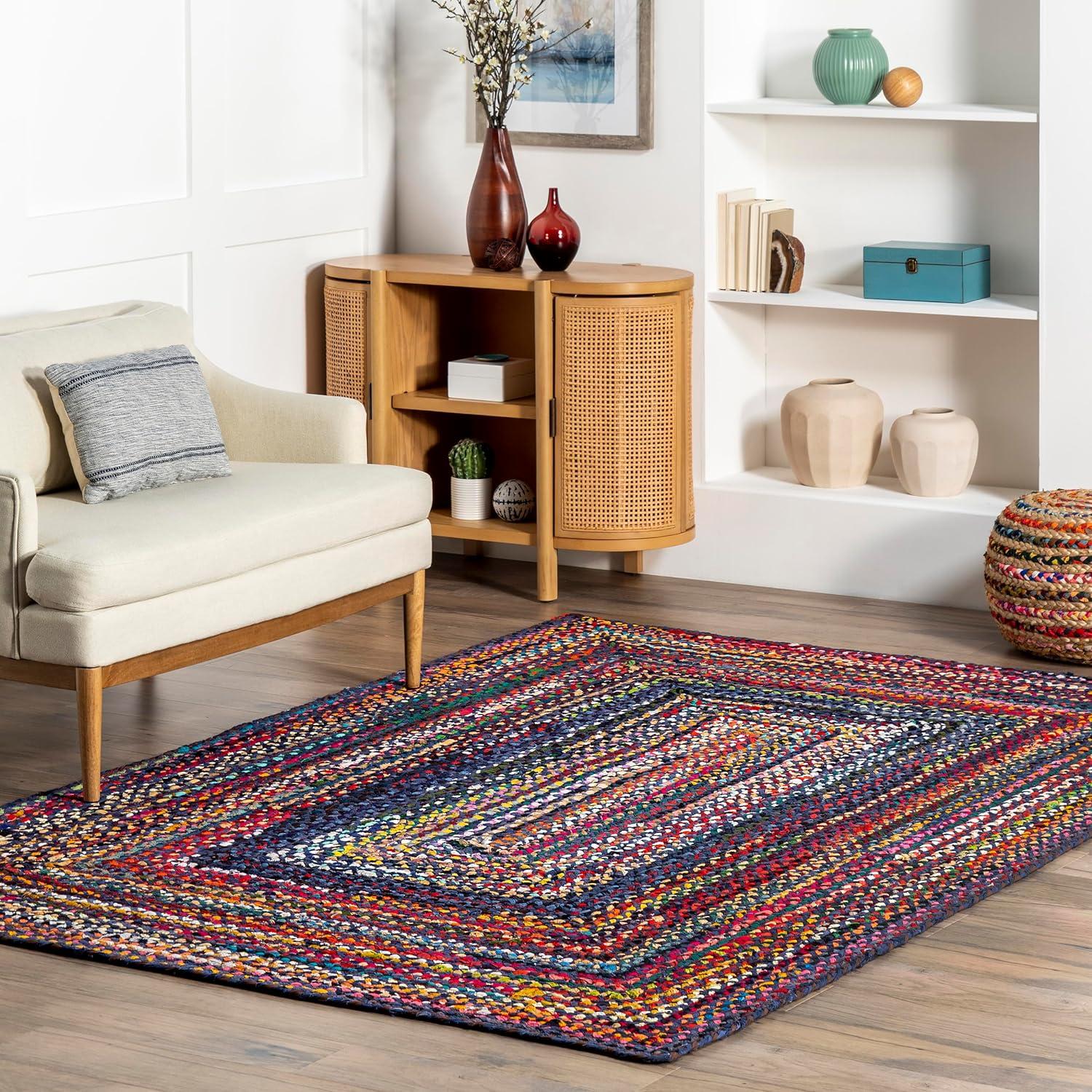 Handmade Bohemian Braided Cotton Accent Rug, 3' x 5', Blue