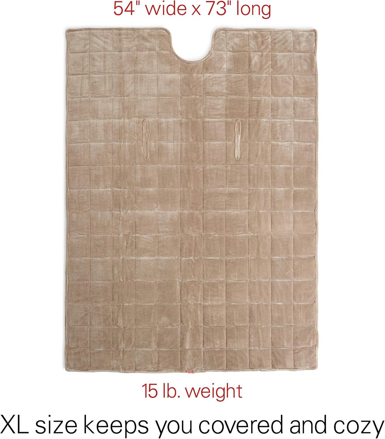 Sunbeam Extra Warm Weighted Blanket | 15 Pounds, Reversible Plush Velvet/Microfiber with Arm Slits and Neck Cutout, 54” x 73”, Mushroom