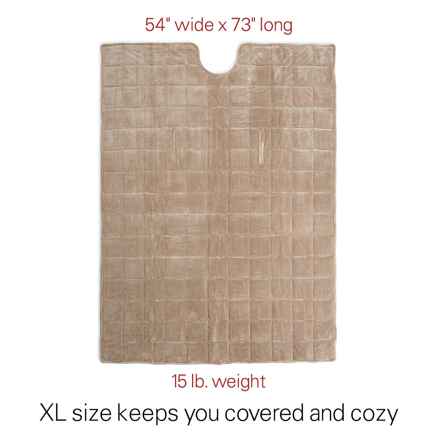 Sunbeam Extra Warm Weighted Blanket | 15 Pounds, Reversible Plush Velvet/Microfiber with Arm Slits and Neck Cutout, 54” x 73”, Mushroom