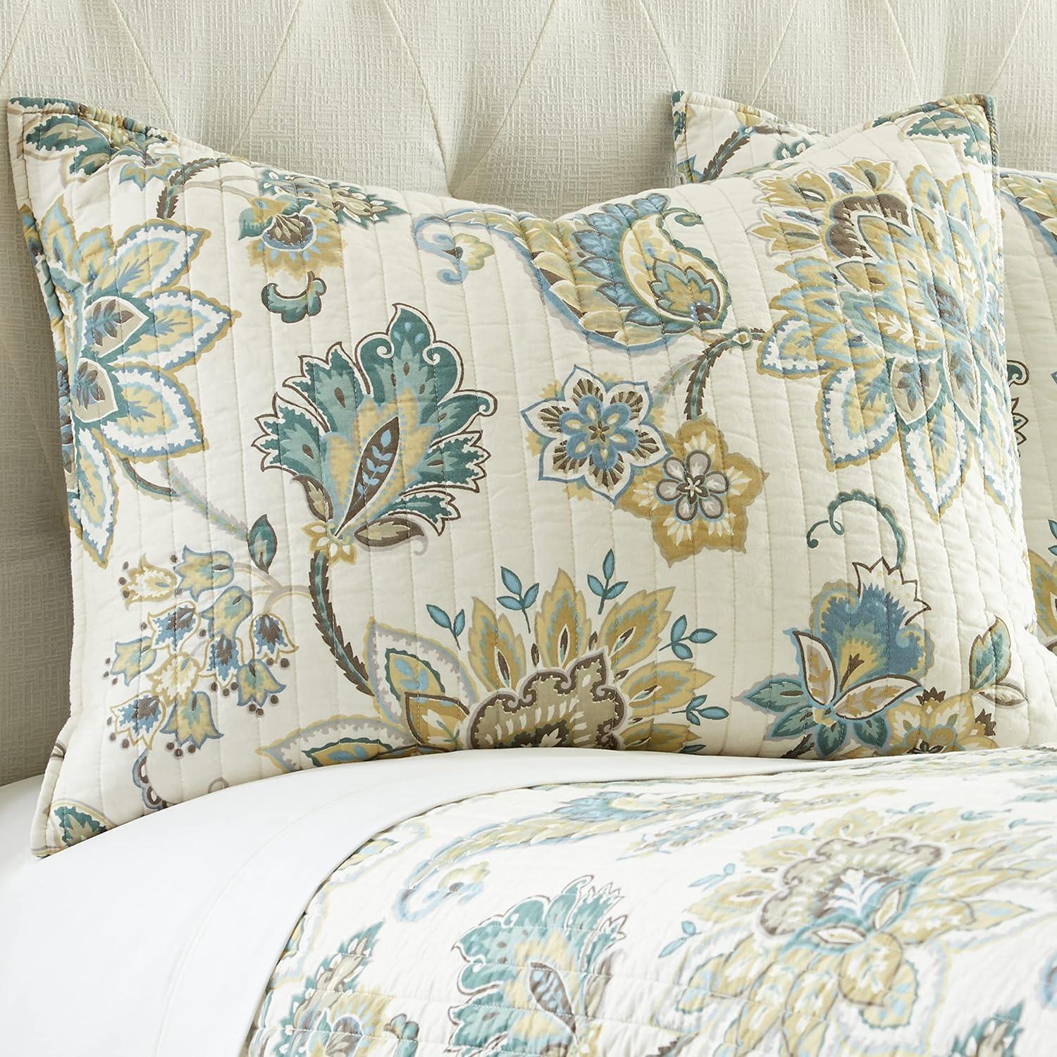 Palladium Grey Floral Quilt Set - One Twin/Twin XL Quilt and One Standard Sham Teal - Levtex Home