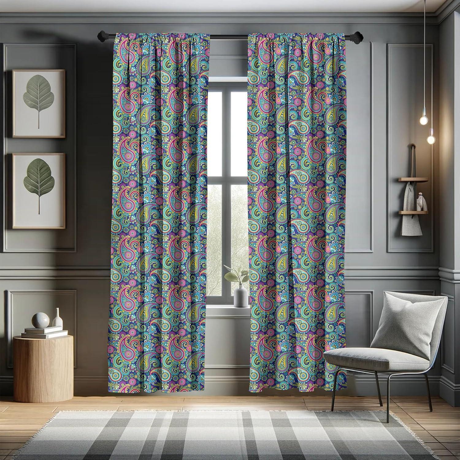 Paisley Semi-Sheer Rod Pocket Curtain Panels (Set of 2)