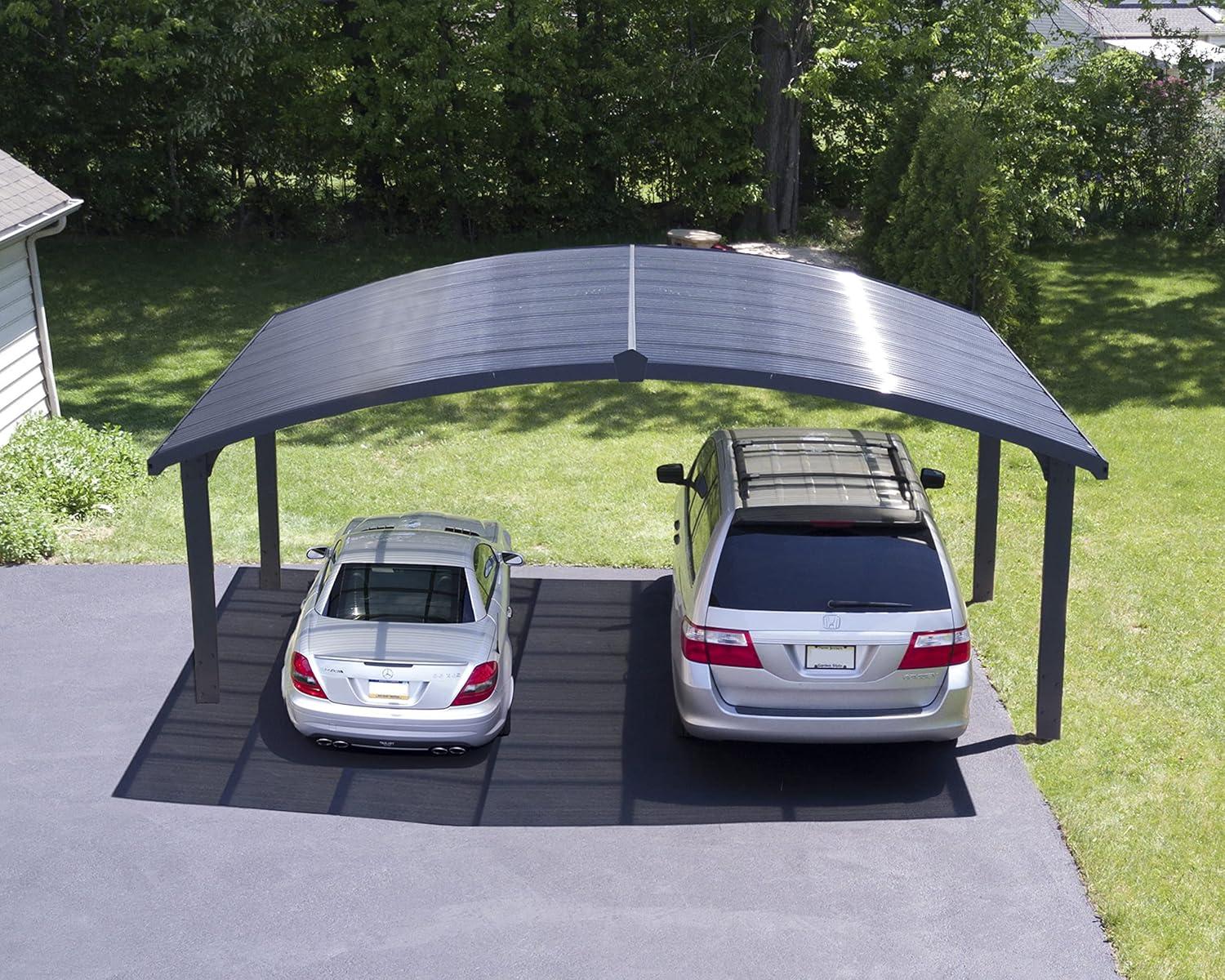 Arizona Wave Gray Double Arch Carport with Corrugated Roof Panels