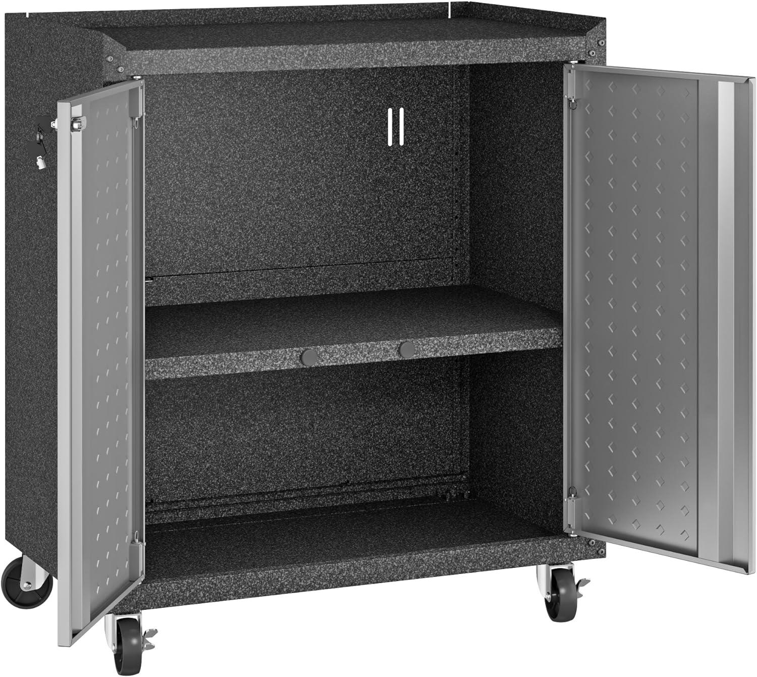 Manhattan Comfort Fortress 2-Door Metal Mobile Garage Cabinet in Gray Black/Grey 2-Door Cabinet