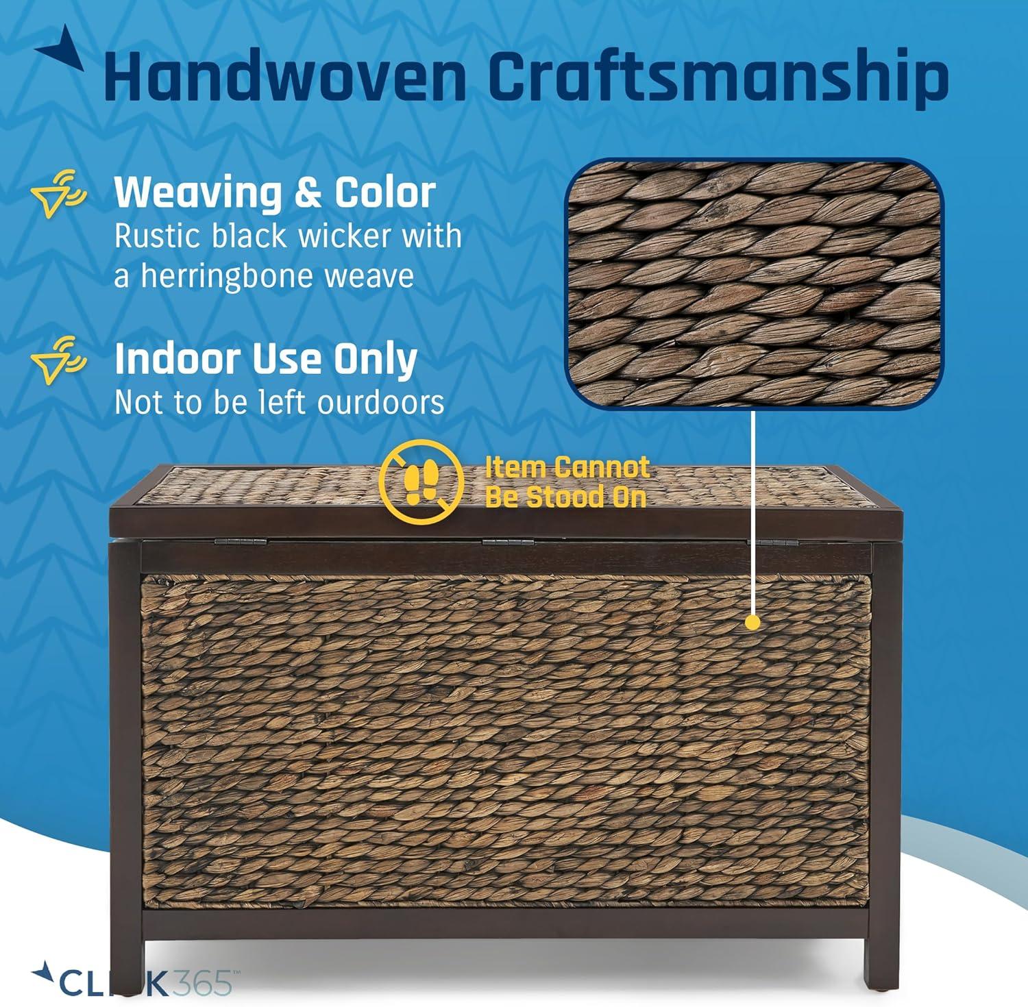 ClickDecor Wilson Storage Trunk Rustic Wicker Black: Farmhouse Style, No Assembly, Anti-Tip Hardware, 18x30x16"