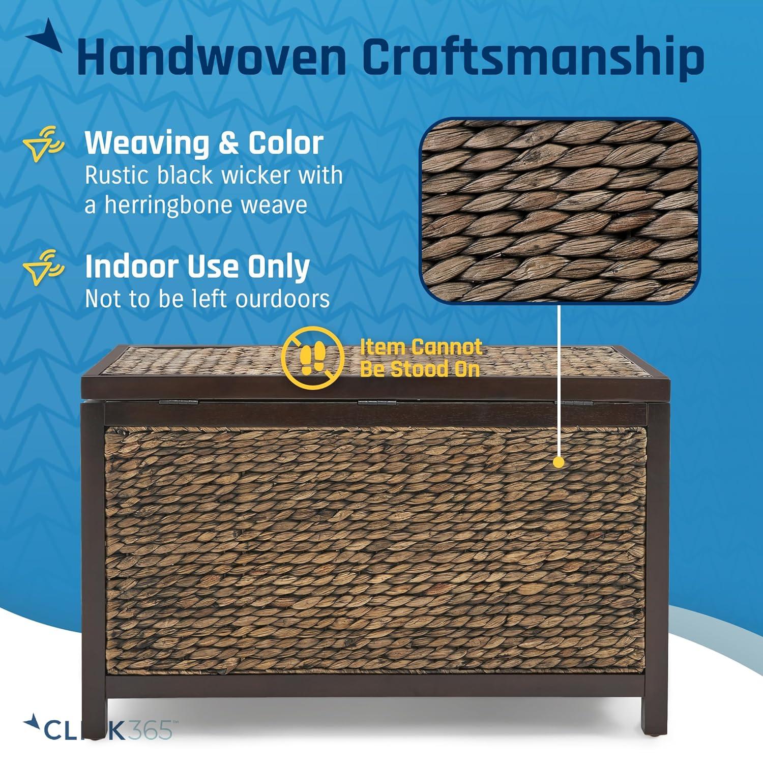 ClickDecor Wilson Storage Trunk Rustic Wicker Black: Farmhouse Style, No Assembly, Anti-Tip Hardware, 18x30x16"