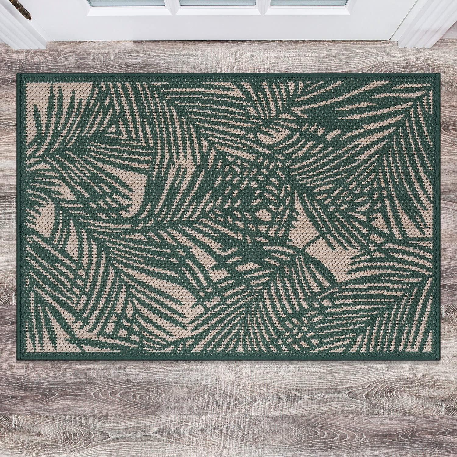 World Rug Gallery Contemporary Palm Leaf Textured Flat Weave Indoor/Outdoor Area Rug - NAVY 2'x3'