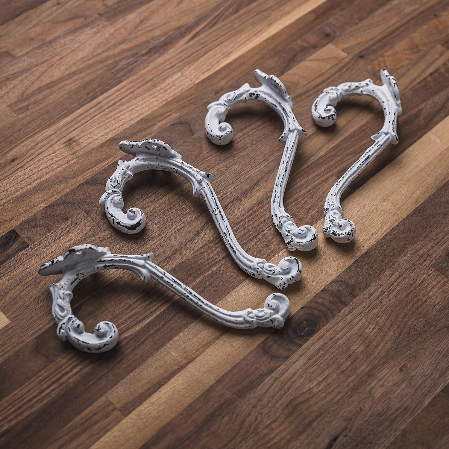 CRAFTSMAN ROAD Vintage Cast Iron Wall Hooks (Antique Brass Finish, Set of 4) - Rustic, Farmhouse, French Country Coat Hooks | Great for Coats, Bags, Towels, Hats | French Slender