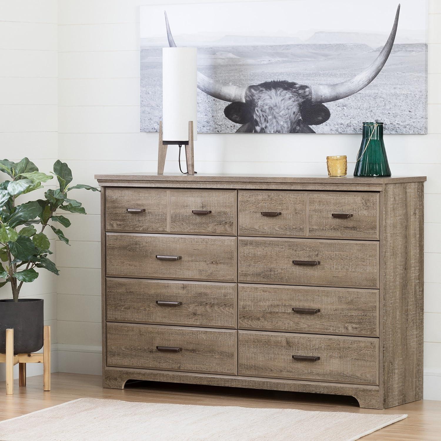 Cottage Charm Weathered Oak Double Dresser with Soft Close Drawers