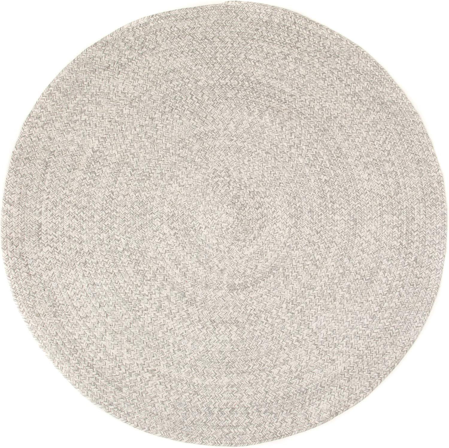 Gray and White Round Braided Cotton Rug, 6' Reversible