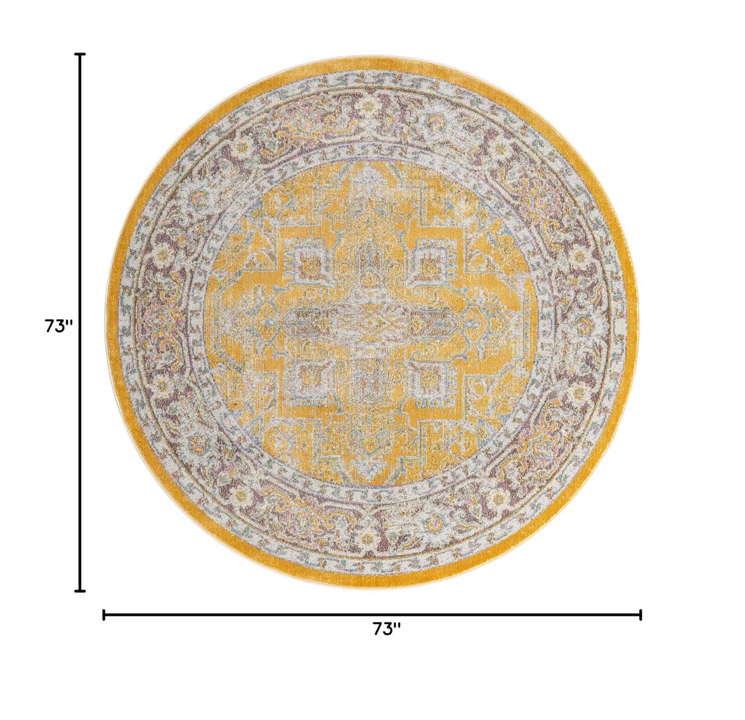 Unique Loom Baracoa Collection Area Rug - Prado (6'  Round Yellow/Ivory)