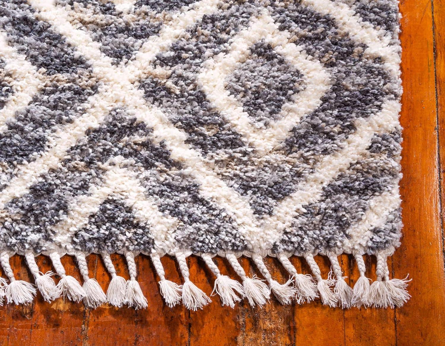 Unique Loom Hygge Shag Collection Area Rug - Diamond (9' x 12' 2" Rectangle, Gray/ Beige)