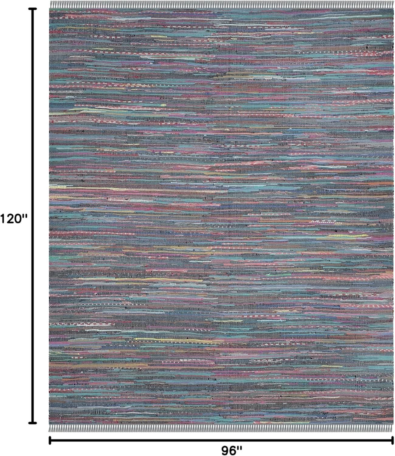 Rag Rug RAR121 Hand Woven Indoor Area Rug - 8'x10' - Aqua/Multi - Safavieh
