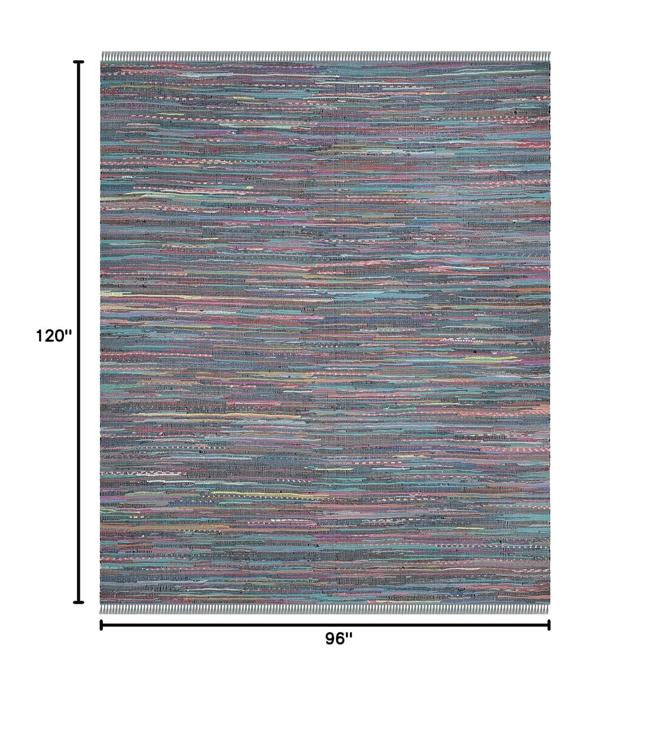 Rag Rug RAR121 Hand Woven Indoor Area Rug - 8'x10' - Aqua/Multi - Safavieh
