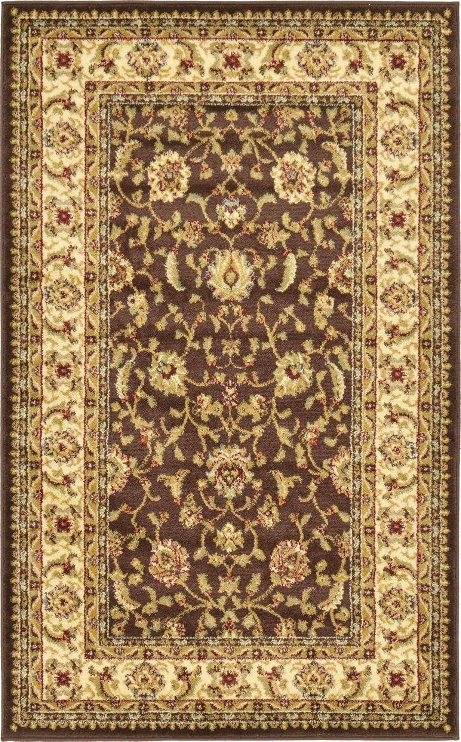 Elegant Floral Essence 6' x 9' Brown Synthetic Area Rug