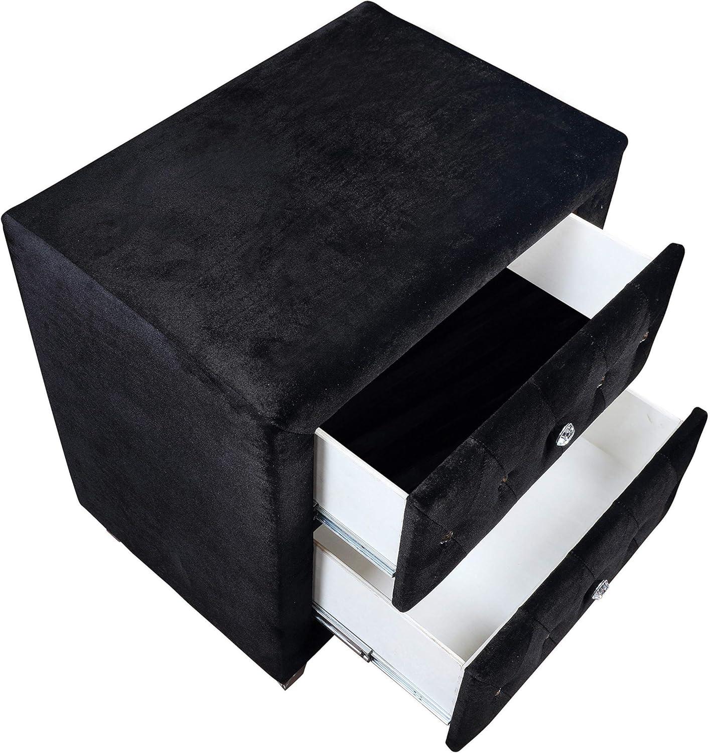 Coaster Deanna Contemporary 2-Drawer Velvet Nightstand in Black