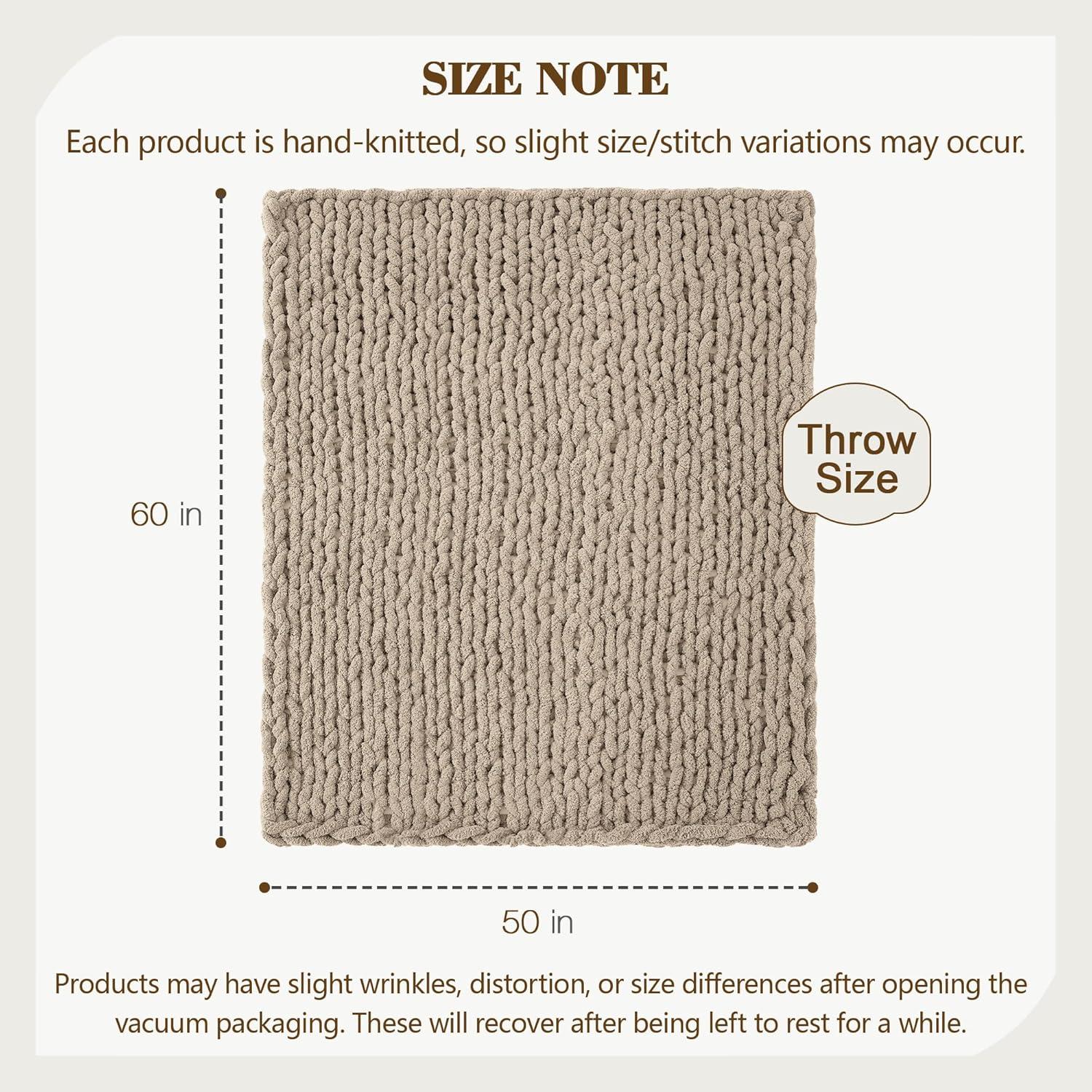 Carriediosa Chunky Knit Throw Blanket Handmade Soft Throws for Couch Sofa Bed, 50" x 60" Taupe