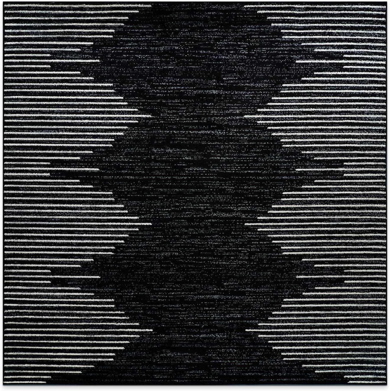 World Rug Gallery Area Rug Bohemian Stripe Jute Rug Carpets for Living Room Rugs for Sale - BLACK 6'6"x6'6"