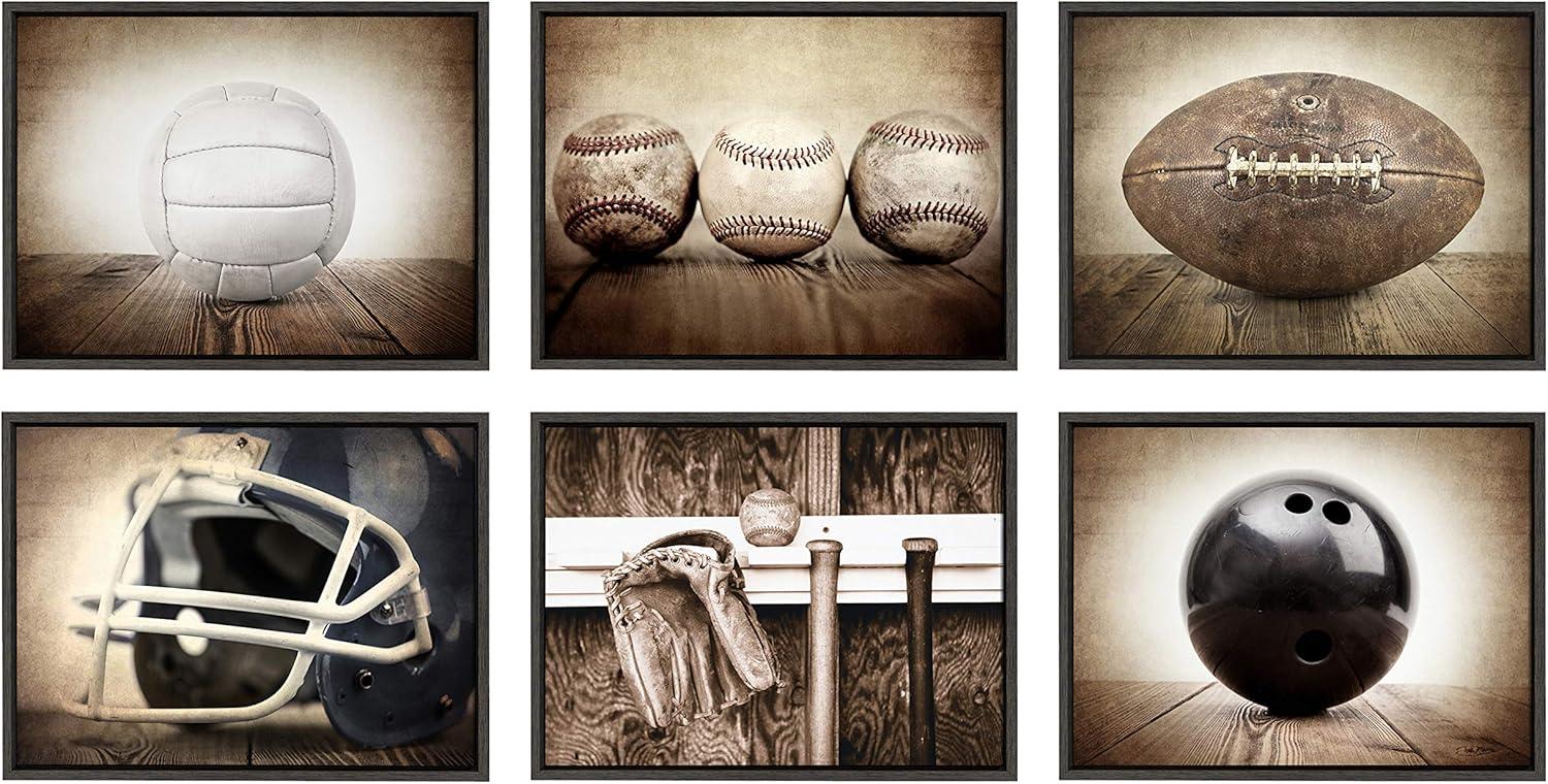 DesignOvation 18" x 24" Sylvie Three Vintage Baseballs Framed Canvas by Shawn St. Peter: Man Cave Decor, Sports Artwork