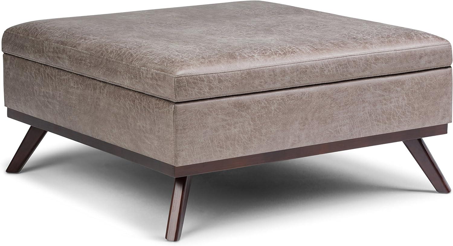 Owen 36" Distressed Grey Taupe Faux Leather Storage Ottoman