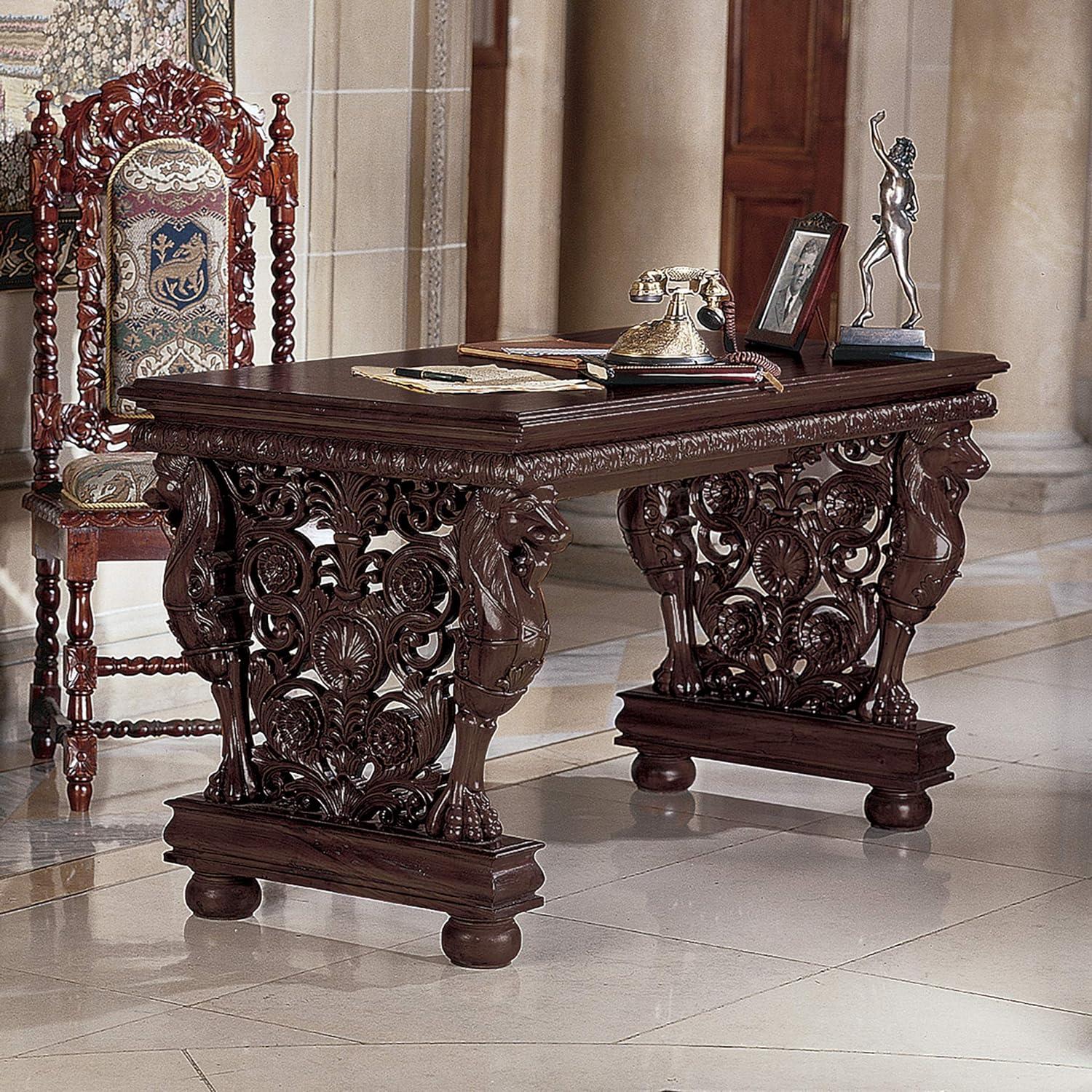 Gryphon Carved Mahogany 55'' Writing Desk in Brown