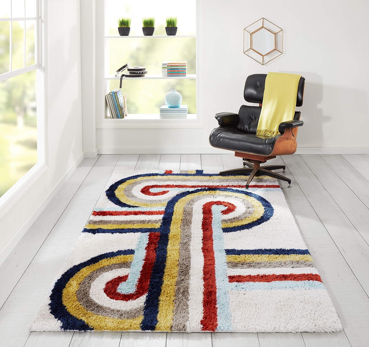 Retro Scandinavian Multi-Color Shag Area Rug, 2' x 3'