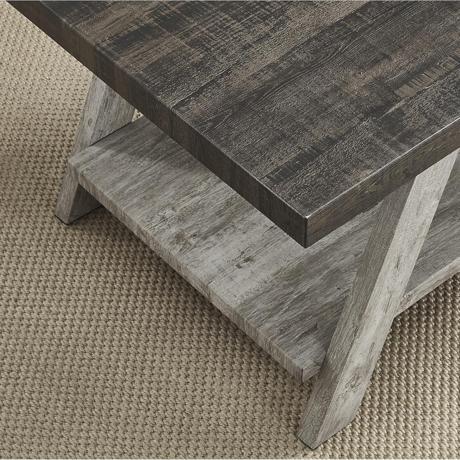 Roundhill Furniture Athens Contemporary Two-Tone Wood Shelf Side Table in Weathered Walnut and Gray