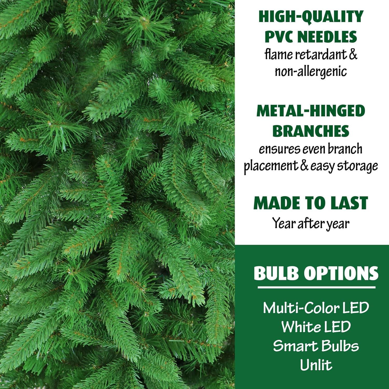 Fraser Hill Farm Green Hinged Pine Christmas Tree, 7.5'